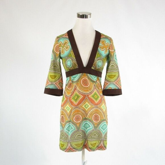 Milly brown cotton kimono sleeve dress 4 - Picture 1 of 8